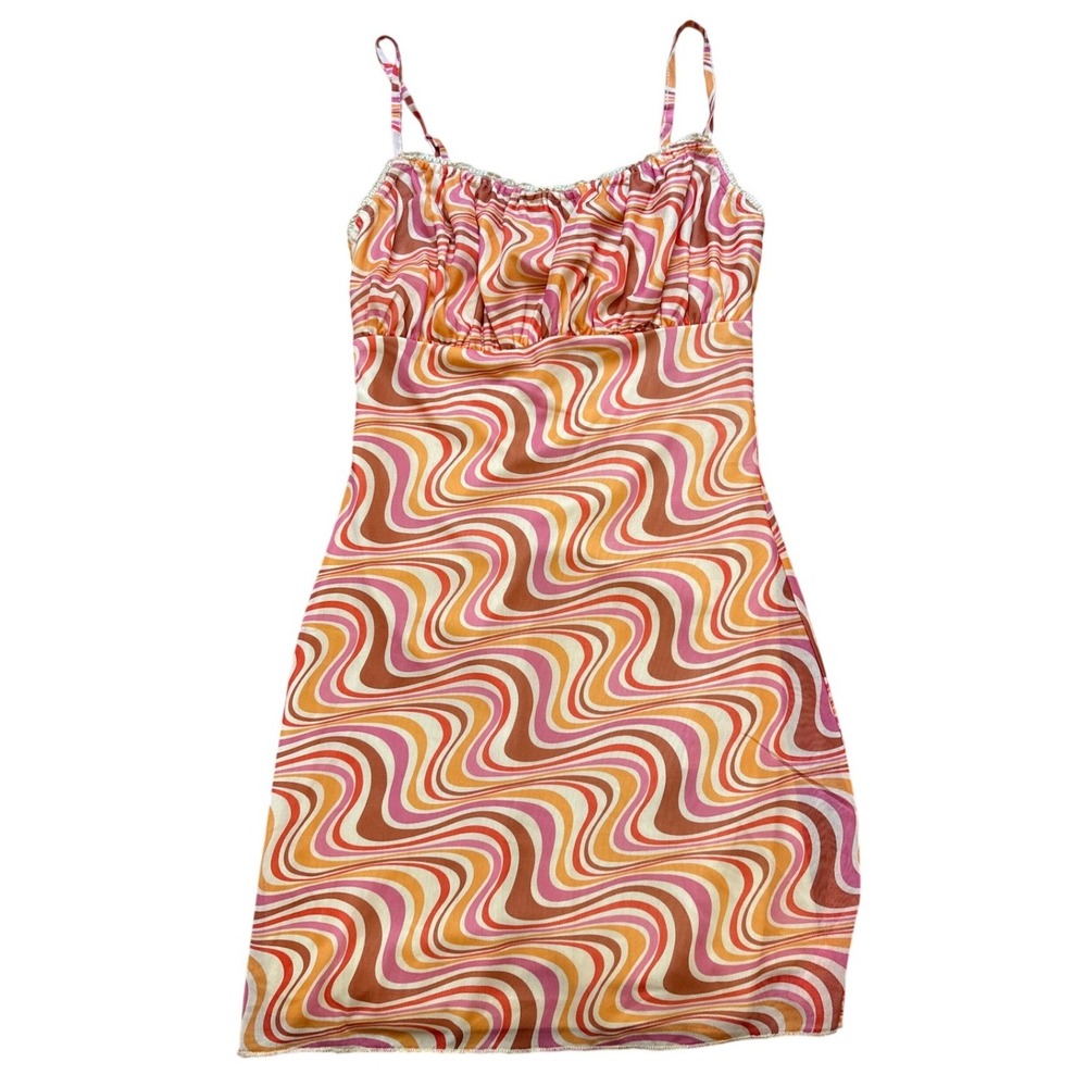 NWT Showpo Mini Dress Women Pink Orange New Retro Psychedelic Swirl SIZE 2